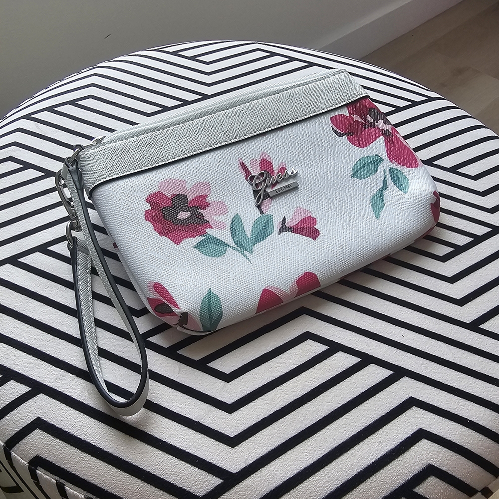 Floral White and Pink Clutch by Guess